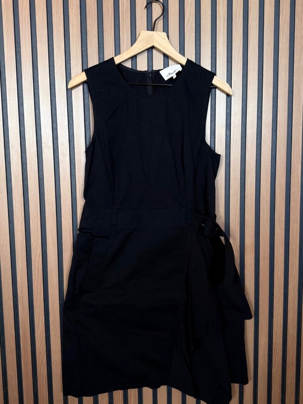 3.1 Philip Lim Dress 8 Womens Black Drop Waist Cotton Stretch Waist Tie Shift